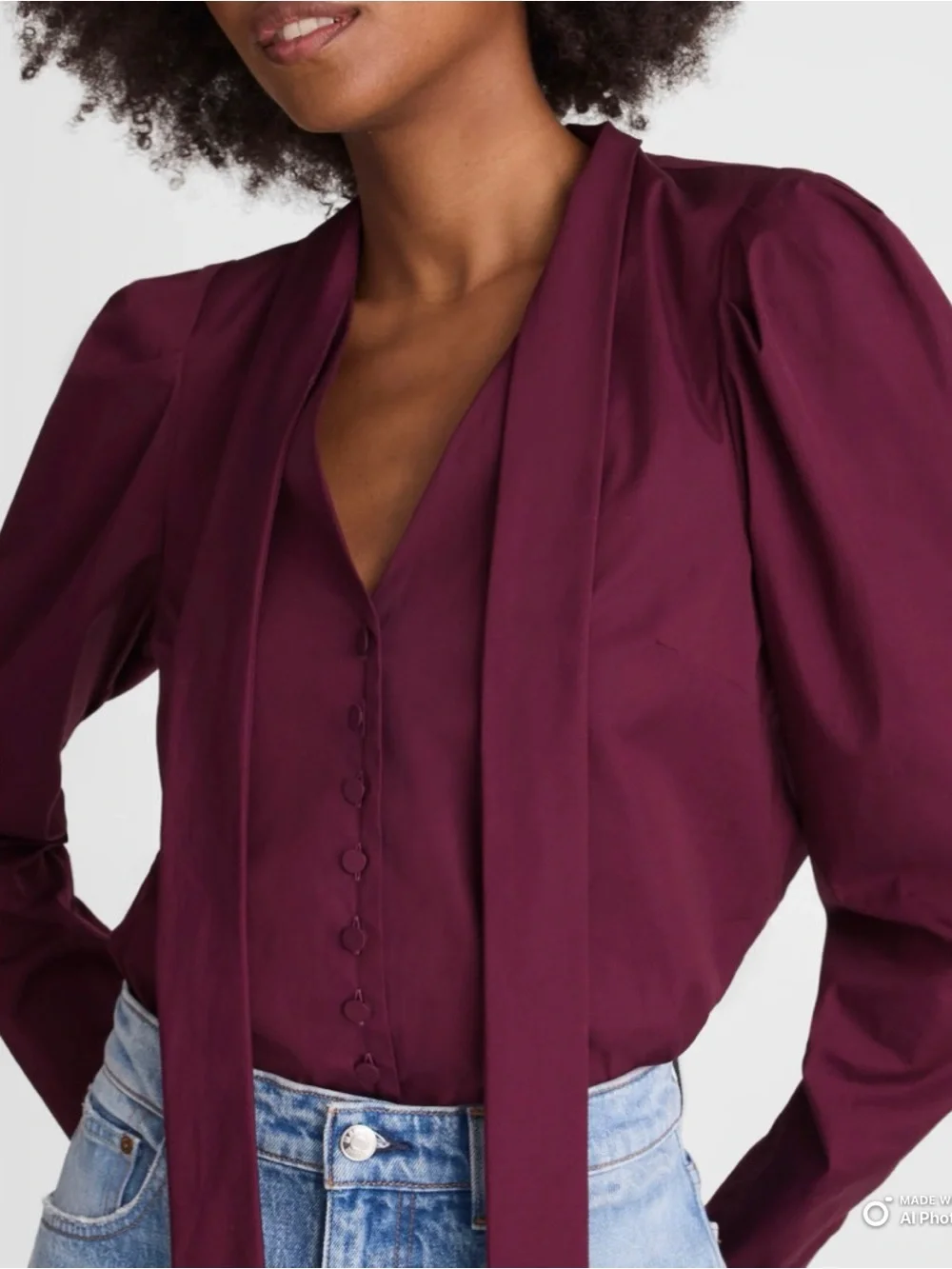 Madewell Medium V-Neck Button Front Top With Neck Tie in Dark Pomegranate NWOT